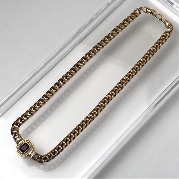 VTG 80s CHRISTIAN DIOR AMETHYST CRYSTAL NECKLACE - Picture 3 of 16